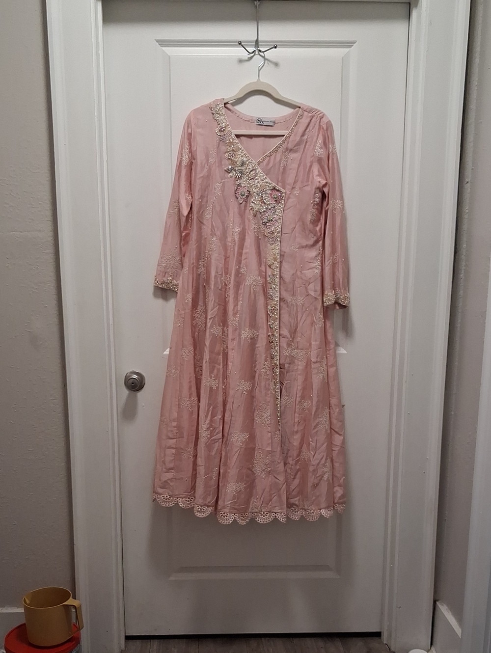 Embroidered Long Sleeve Pink Anarkali Dress